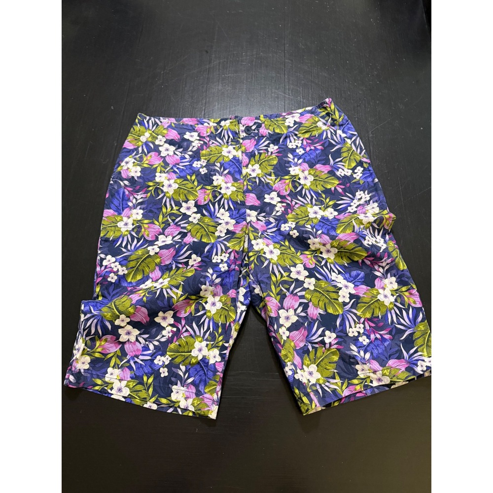 Island Collection Stella Parker Floral Tropical Bermuda Shorts Purple Blue 6